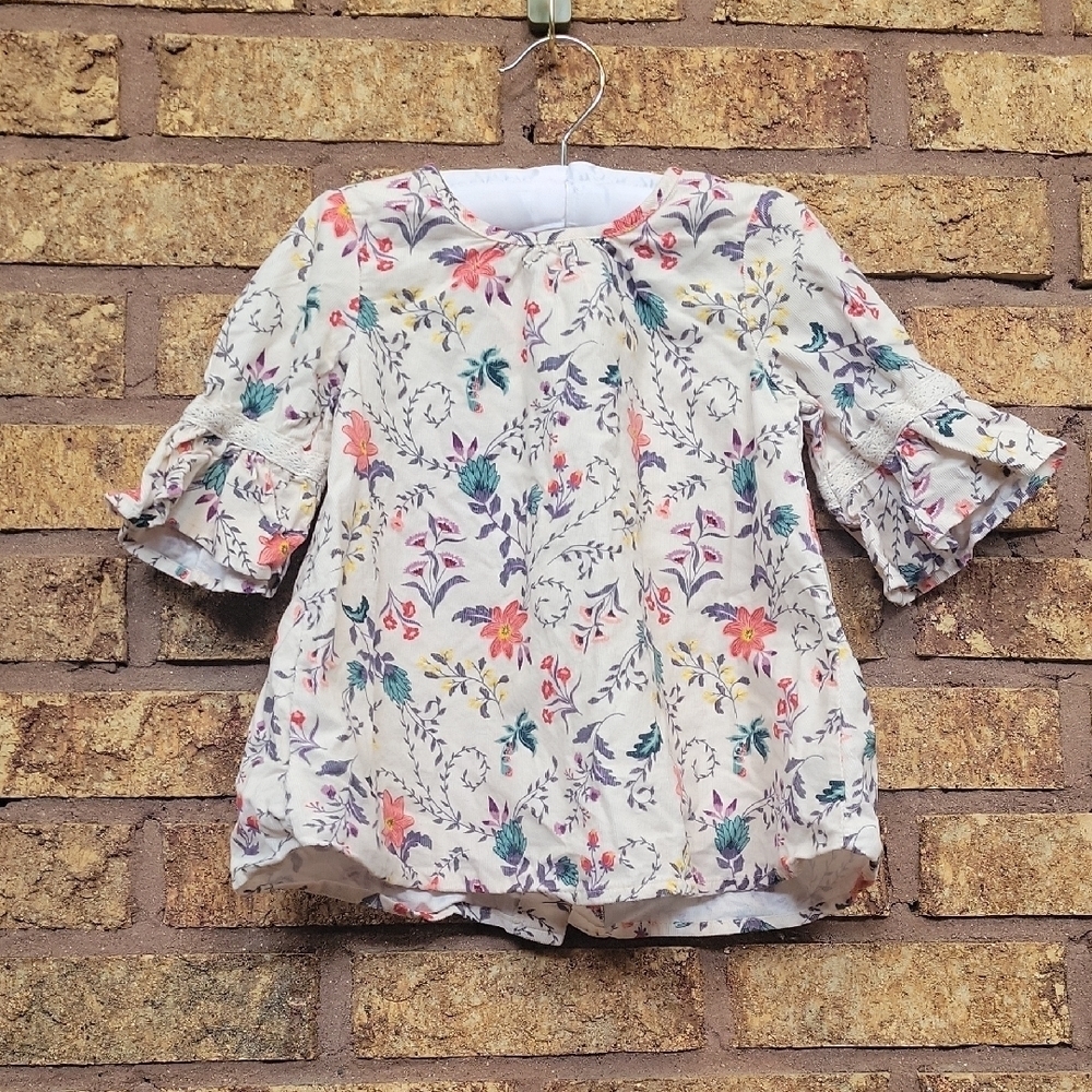 Cynthia Rowley Cream Floral Blouse with Bell Sleeves SIZE 3T